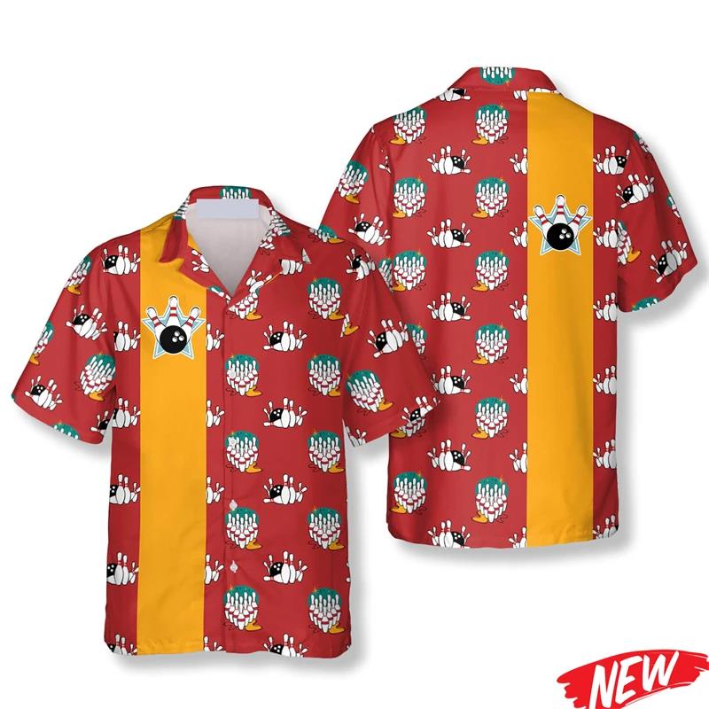 Short Sleeve Bowling Shirt Retro - Classic Bowling Pattern Hawaiian Shirt For
