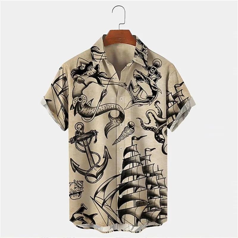 Men Summer Lapel Short Sleeve  - огляд і ціна Vintage Hawaiian Floral Shirt