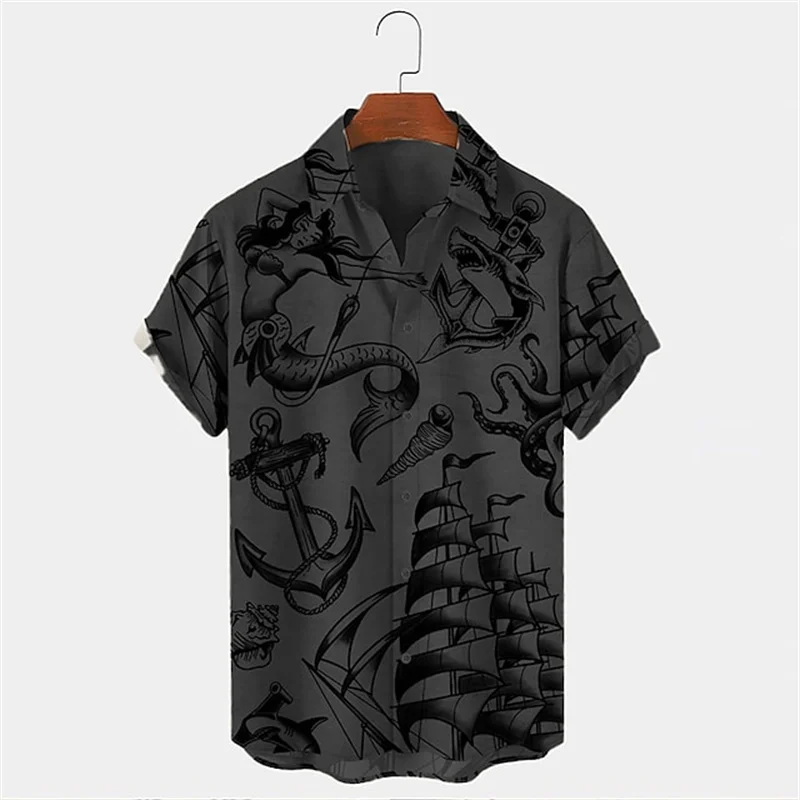 Men Summer Lapel Short Sleeve  - огляд і ціна Vintage Hawaiian Floral Shirt