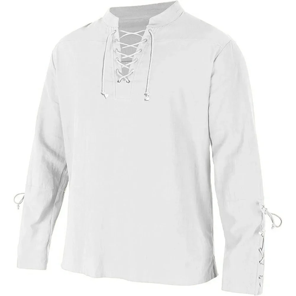 Men's Long Sleeve Shirts Lace  - огляд і ціна Medieval Gothic Lace Up Pirate Shirt