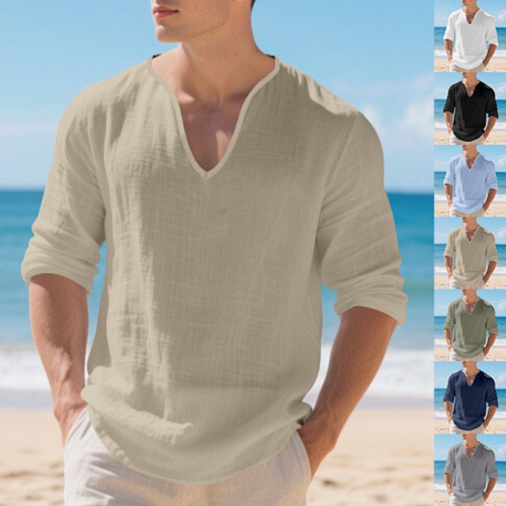 New American Men Loose Plus Si - огляд і ціна Mens Linen Shirt Long Sleeve