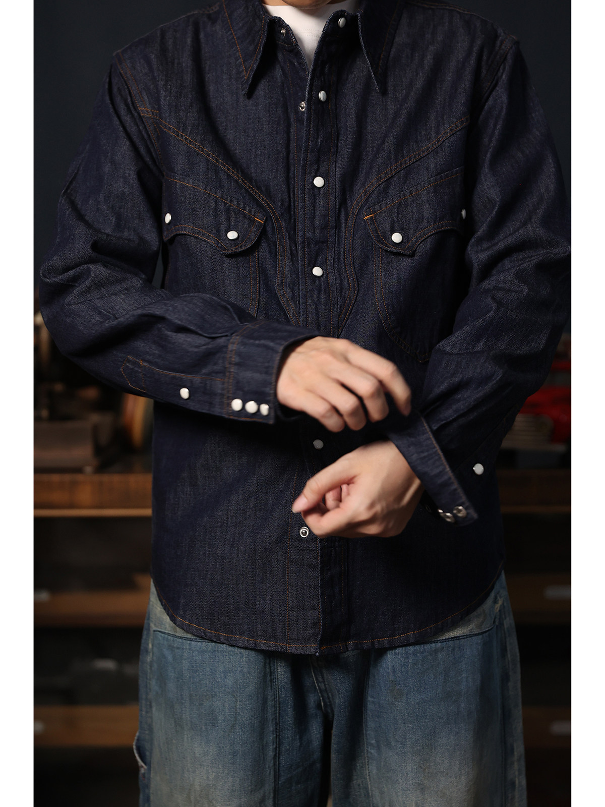 Cowboy Western Snap Shirt Simp - огляд і ціна Mens Western Denim Pearl Snap Shirt