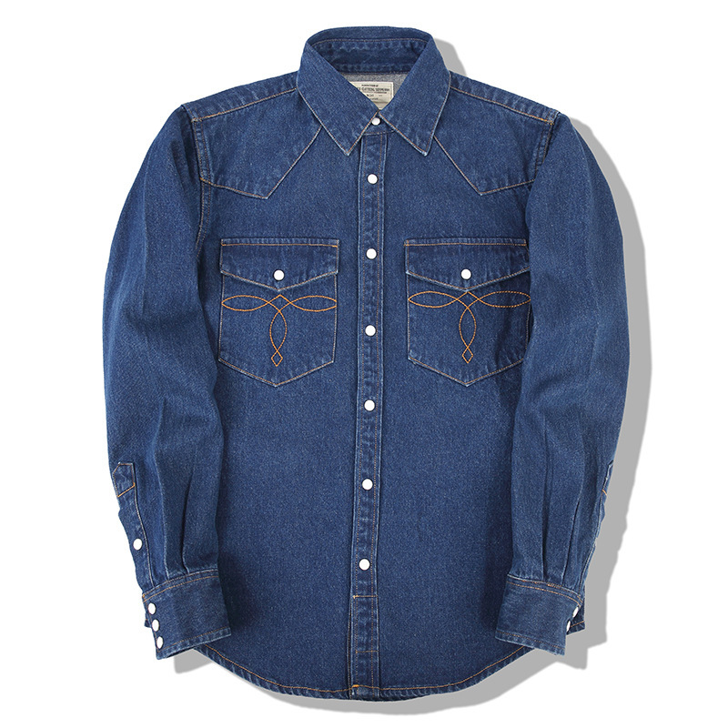 American Wash Vintage Denim Sh - огляд і ціна Mens Western Denim Pearl Snap Shirt
