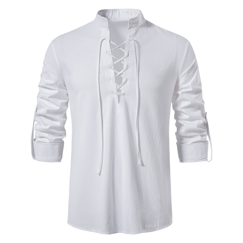 Men's Medieval Lace Up Cotton  - огляд і ціна Mens Linen Shirt Long Sleeve