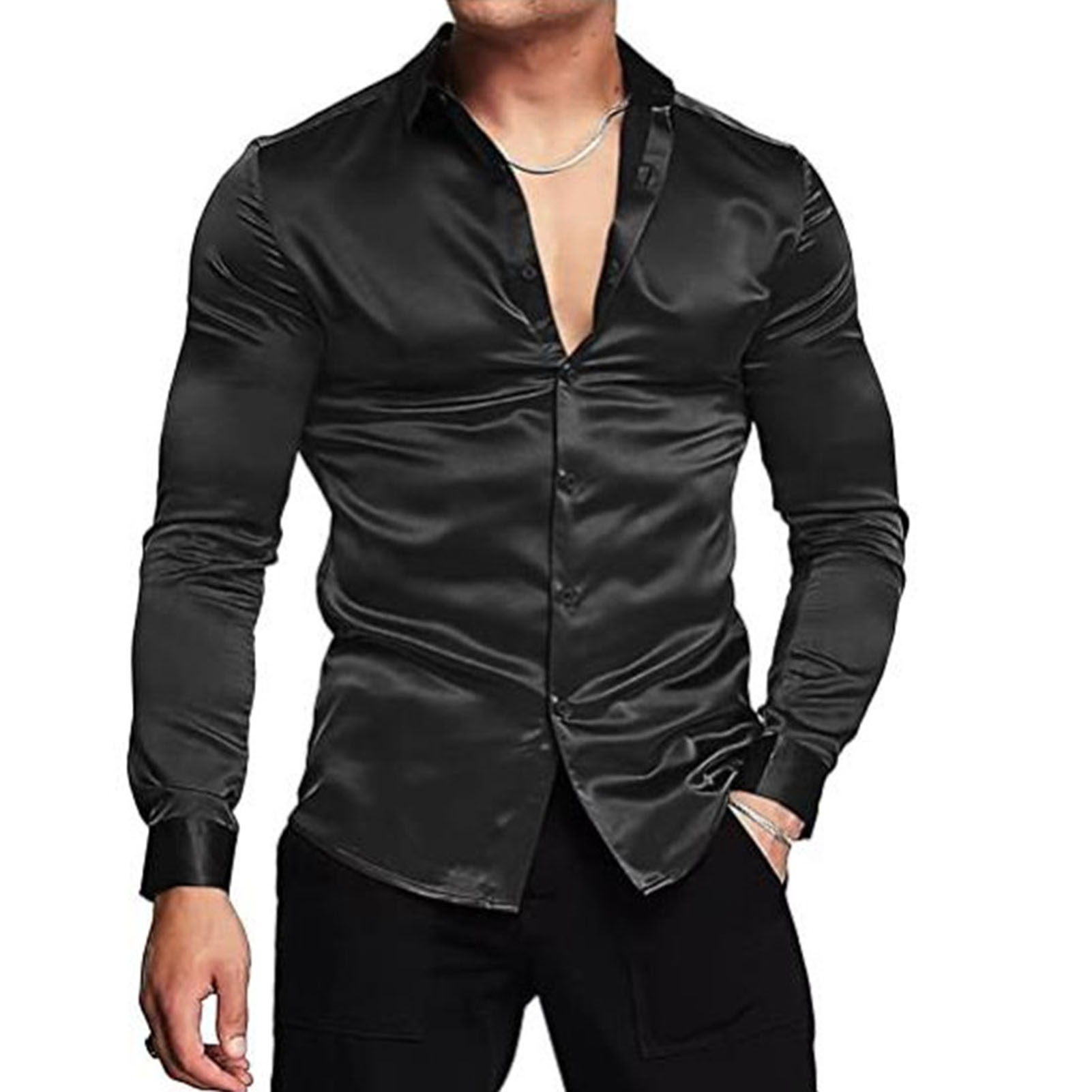 Spring Autumn Silk Satin Shirt - огляд і ціна Mens Satin Silk Dress Shirt