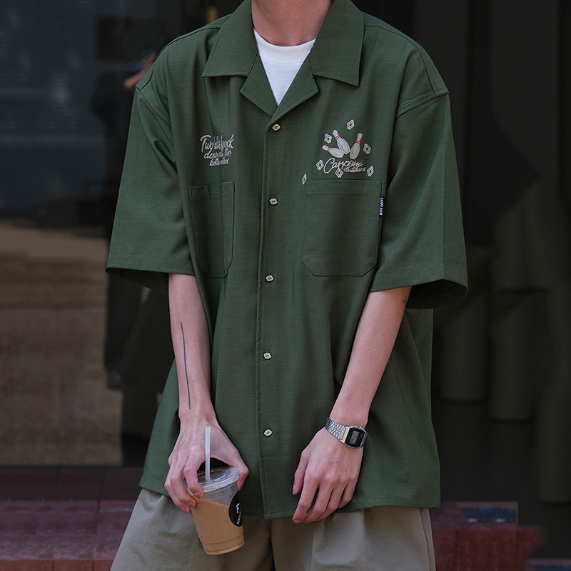 Bowling Embroidery Green Tooli - огляд і ціна Short Sleeve Bowling Shirt Retro