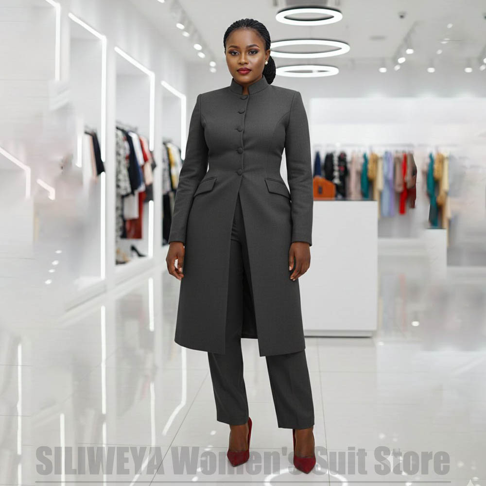Women's Two Piece Suit Chic Ma - огляд і ціна Mandarin Collar Formal Shirt Slim Fit