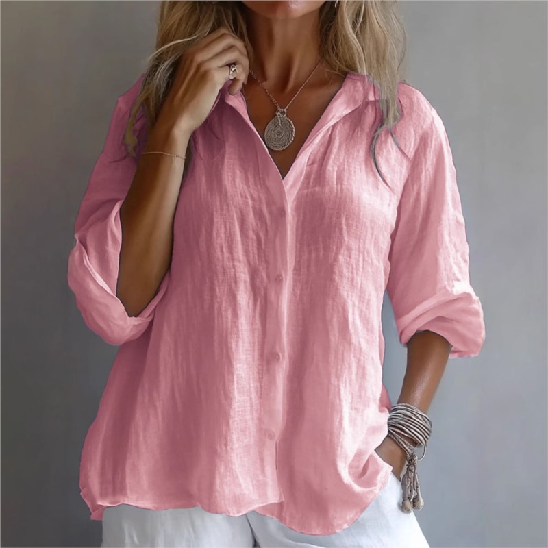 Solid Color Linen Sexy V-neck  - огляд і ціна Mens Linen Shirt Long Sleeve