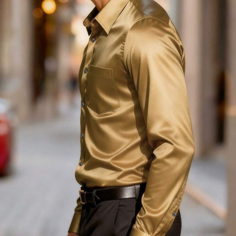 Men's Satin-Like Ice Silk Dres - огляд і ціна Mens Satin Silk Dress Shirt