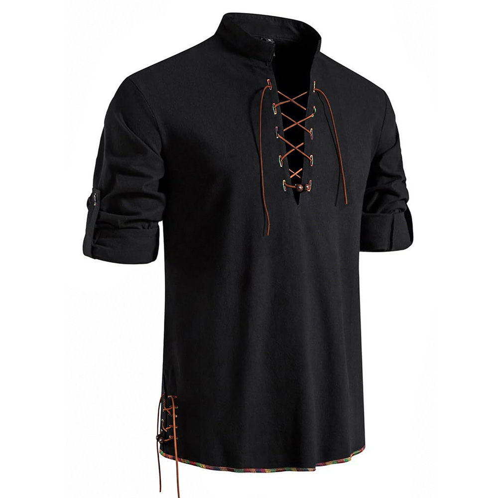 Men's Henley Neck Medieval Shi - огляд і ціна Medieval Gothic Lace Up Pirate Shirt