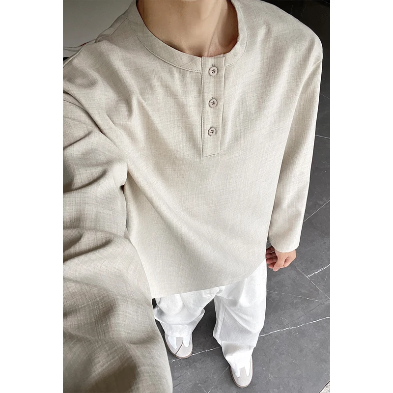 Mens Casual Faux Linen Henley  - огляд і ціна Mens Linen Shirt Long Sleeve