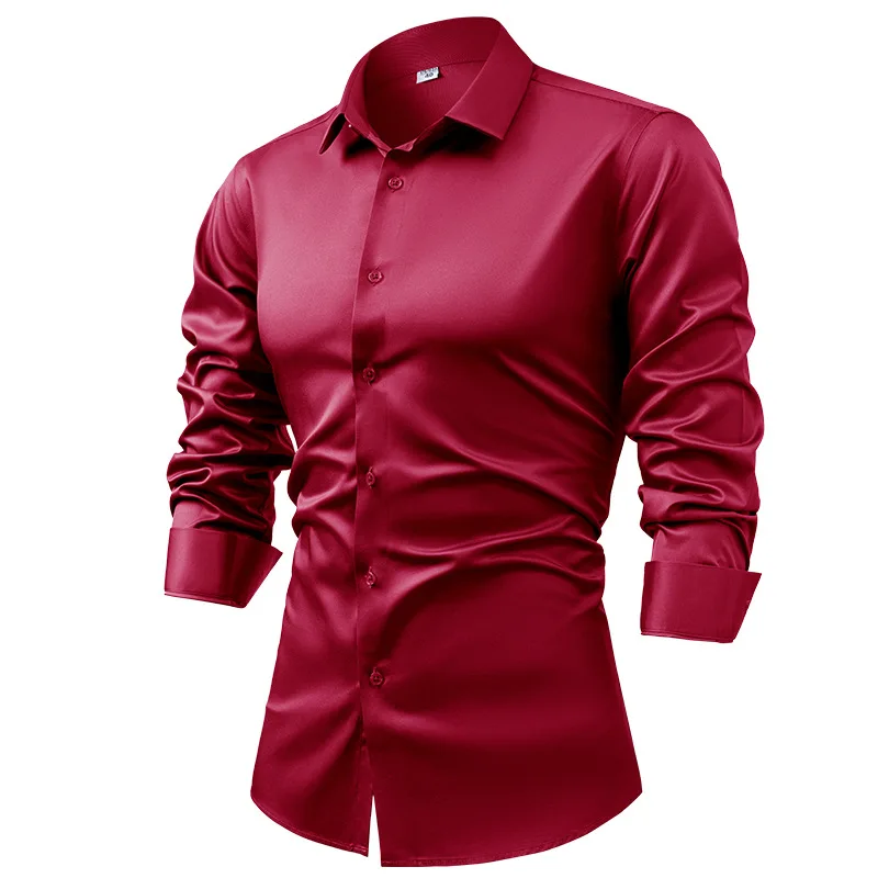 2025 Spring Autumn Royal Blue  - огляд і ціна Mens Satin Silk Dress Shirt