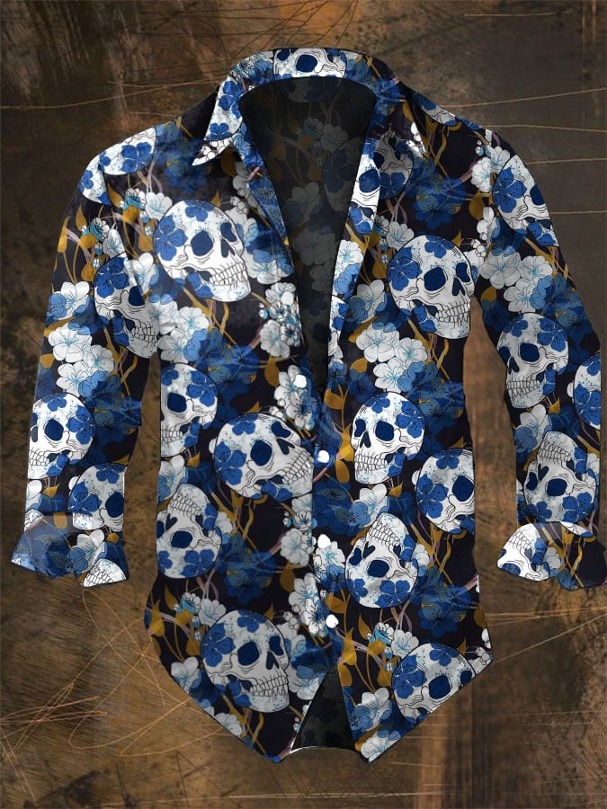 Halloween Men's Dark Skull Pri - огляд і ціна Vintage Hawaiian Floral Shirt