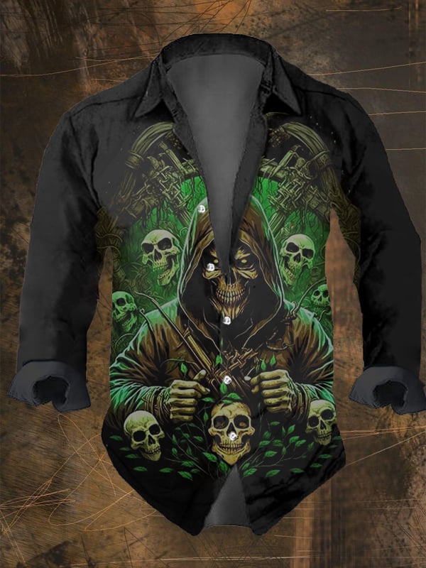 Halloween Men's Dark Skull Pri - огляд і ціна Vintage Hawaiian Floral Shirt