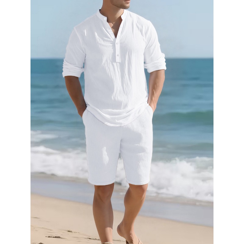 Men's White Linen Blend Two Pi - огляд і ціна Mens Linen Shirt Long Sleeve