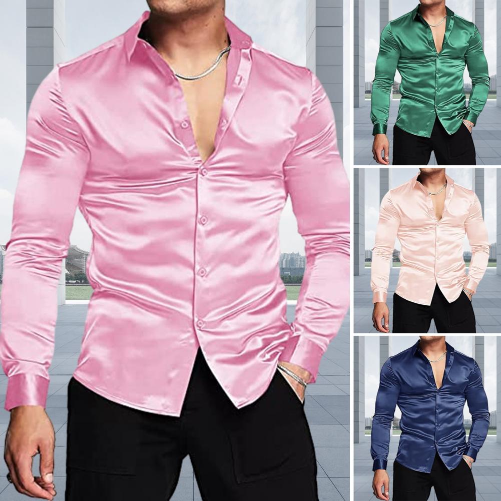 Pink Silk Satin Luxury Dress S - огляд і ціна Mens Satin Silk Dress Shirt