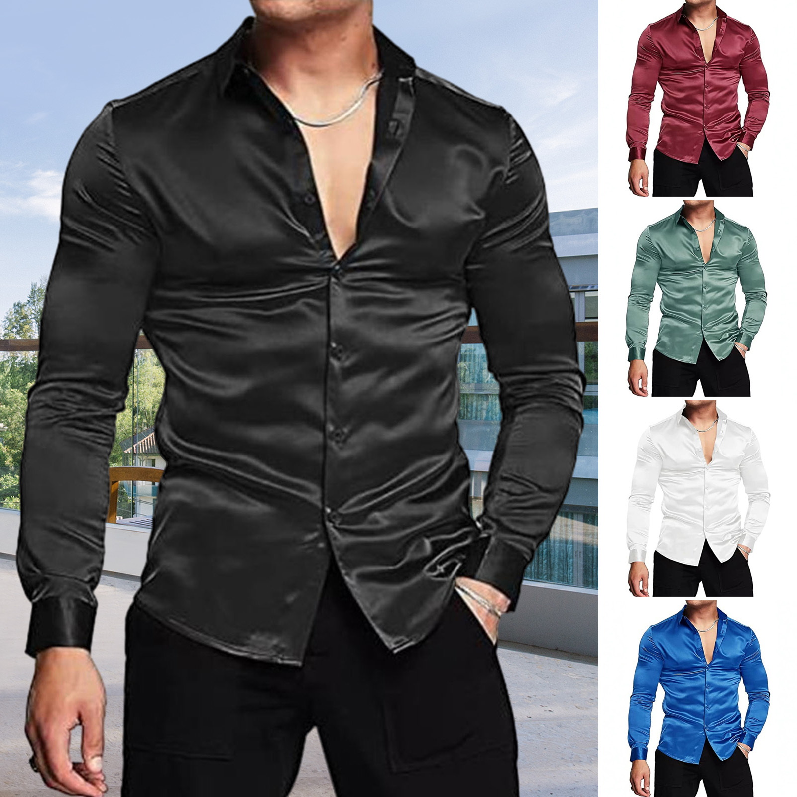 Pink Silk Satin Luxury Dress S - огляд і ціна Mens Satin Silk Dress Shirt