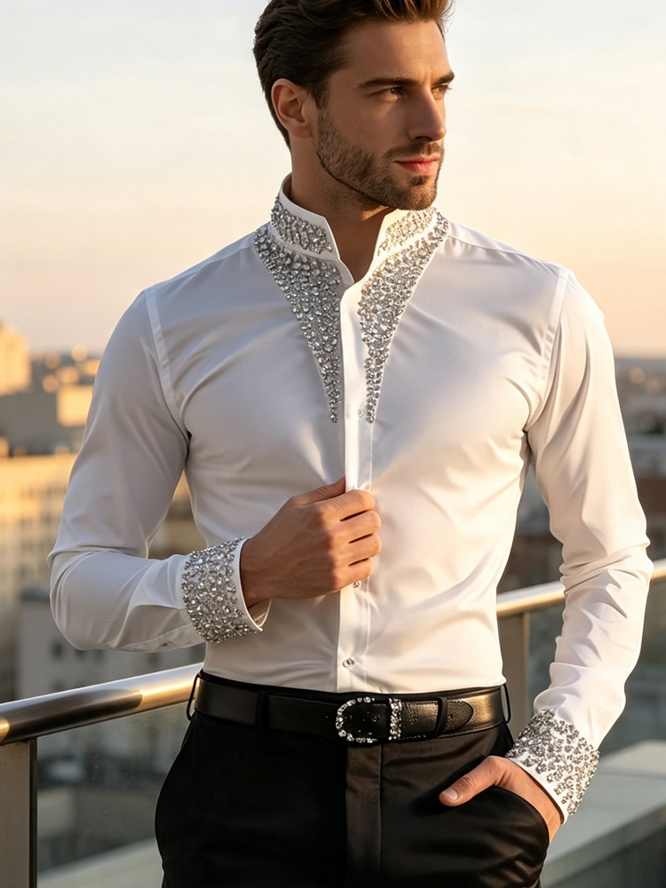 Men's Casual Business Shirt Lu - огляд і ціна Mandarin Collar Formal Shirt Slim Fit