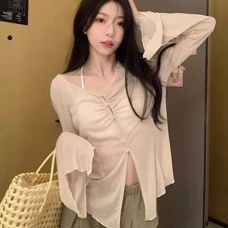 Sheer Flare Sleeve Blouse - Y2 - огляд і ціна Shirts