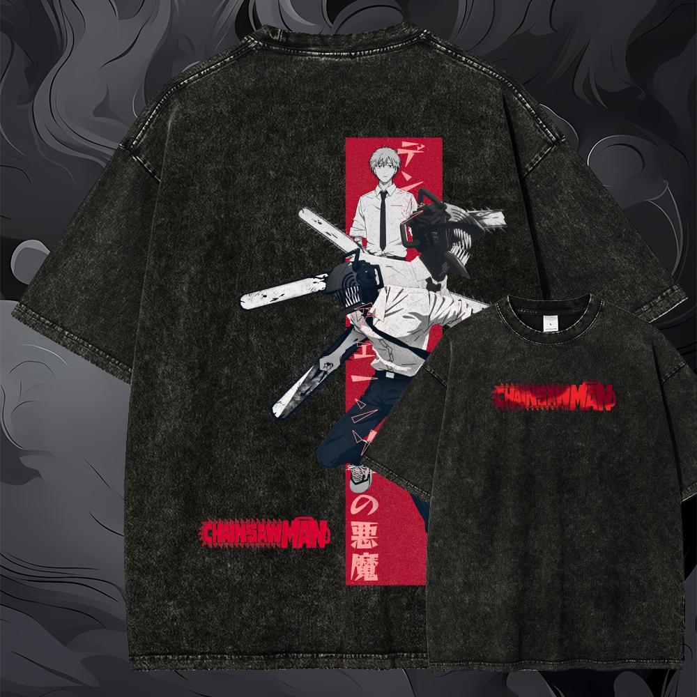 Oversized Chainsaw Man Graphic - огляд і ціна Acid Wash Vintage Graphic T Shirt