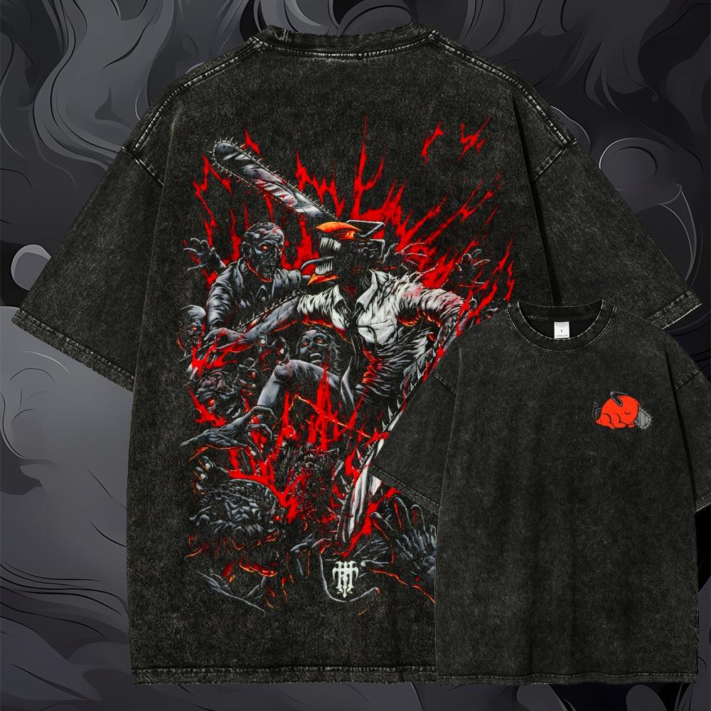 Oversized Chainsaw Man Graphic - огляд і ціна Acid Wash Vintage Graphic T Shirt