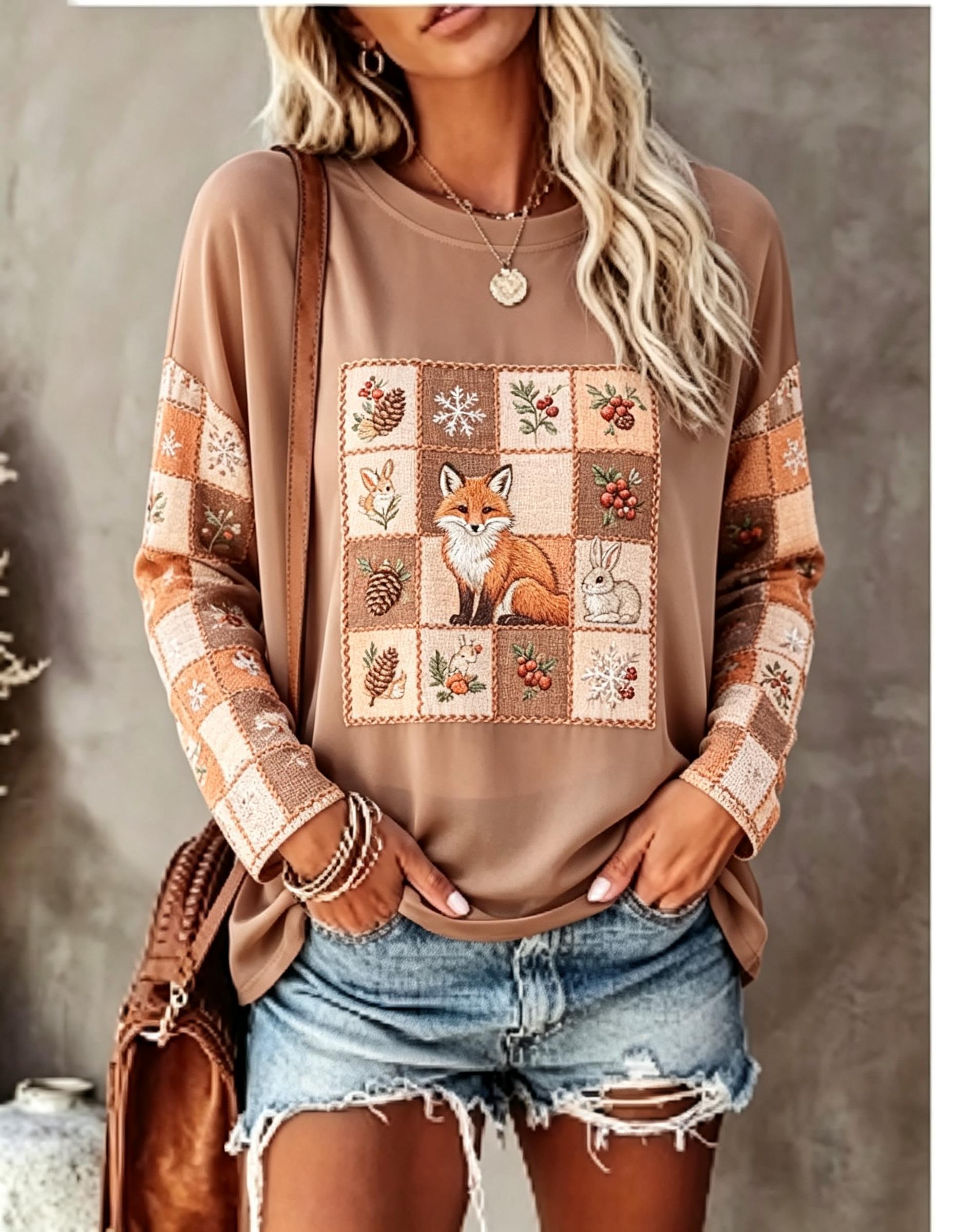 Women Long Sleeve T Shirt Fox  - огляд і ціна T-Shirts