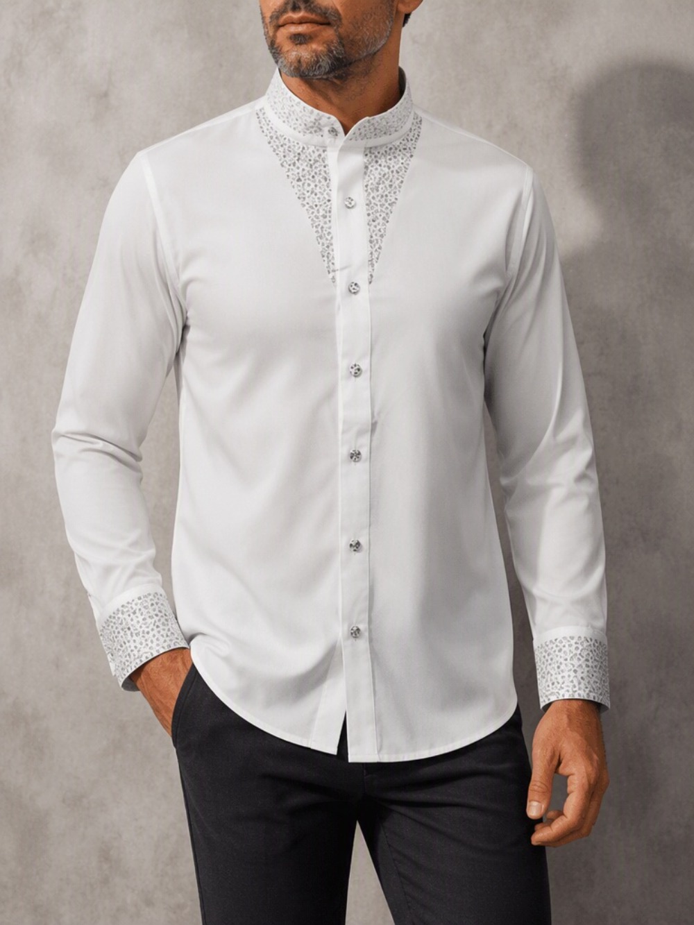 Men's Casual Business Blouse F - огляд і ціна Mandarin Collar Formal Shirt Slim Fit