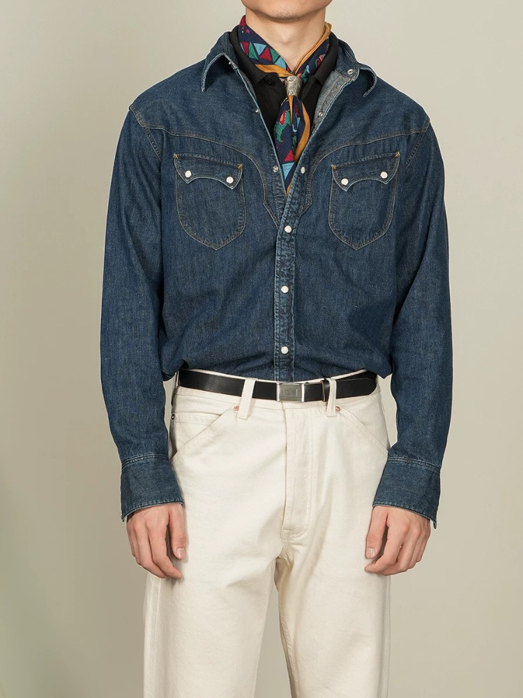American Vintage Pearl Snap We - огляд і ціна Mens Western Denim Pearl Snap Shirt