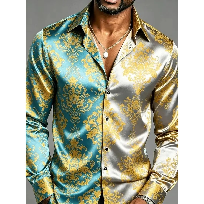 Satin Silk Long Sleeve Baroque - огляд і ціна Mens Satin Silk Dress Shirt