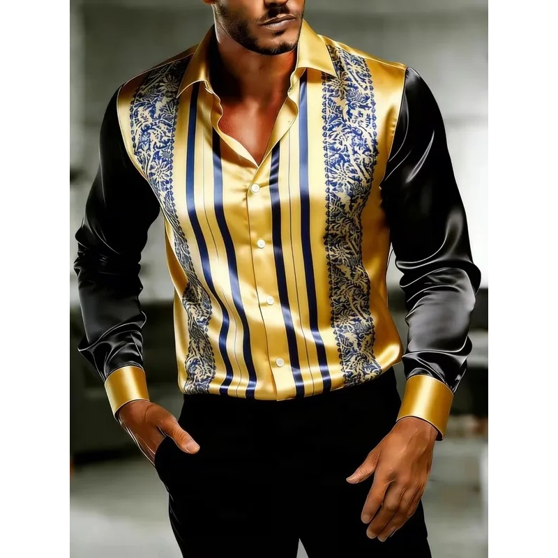 Satin Silk Long Sleeve Baroque - огляд і ціна Mens Satin Silk Dress Shirt