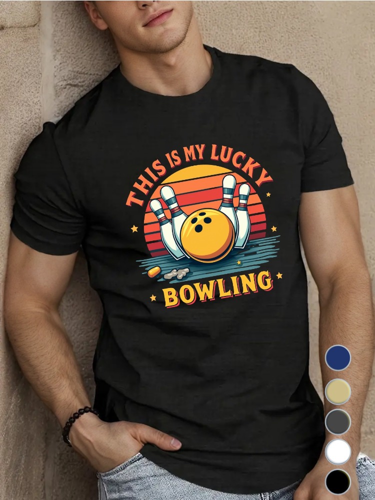 Royal Blue Mens Crew Neck Cott - огляд і ціна Short Sleeve Bowling Shirt Retro