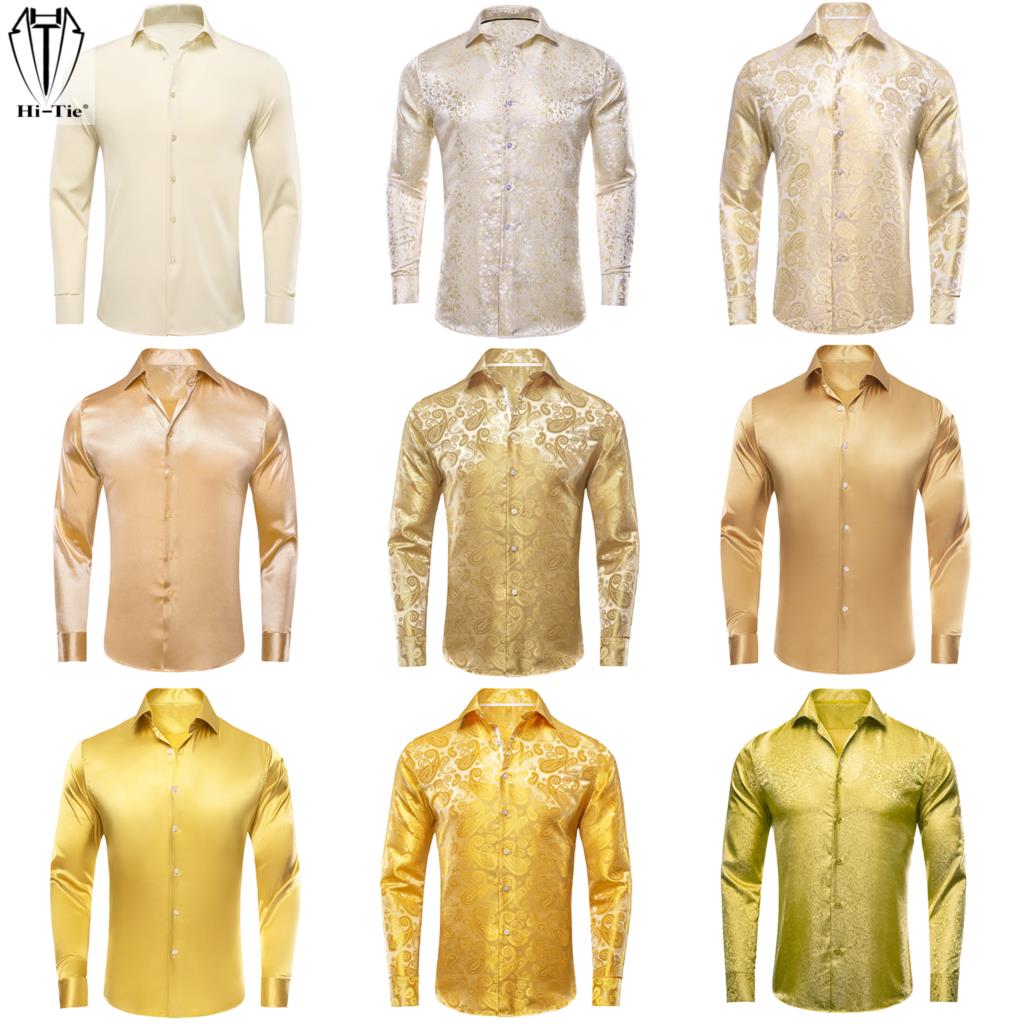 Hi-Tie Gold Beige Ivory Champa - огляд і ціна Mens Satin Silk Dress Shirt