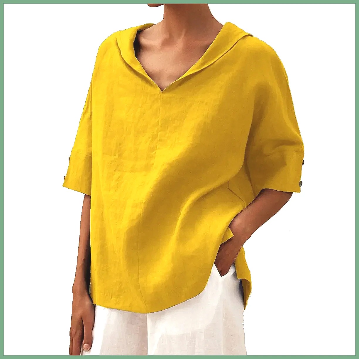 Women's Loose V-Neck Cotton Li - огляд і ціна Shirts