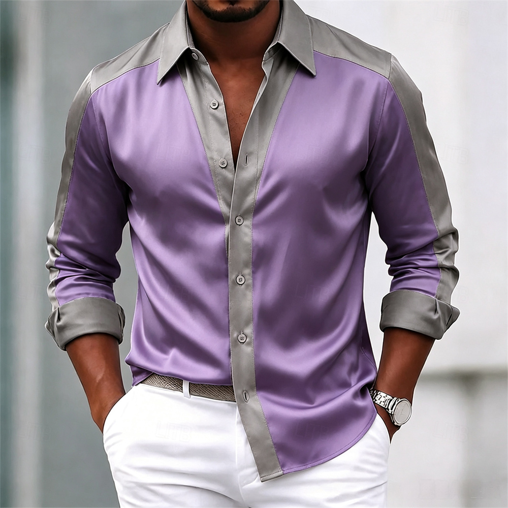 Men's shirt satin shirt dress  - огляд і ціна Mens Satin Silk Dress Shirt