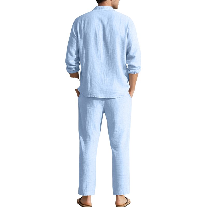 Spring Summer Linen Casual Set - огляд і ціна Mens Linen Shirt Long Sleeve