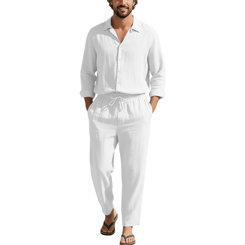 Spring Summer Linen Casual Set - огляд і ціна Mens Linen Shirt Long Sleeve
