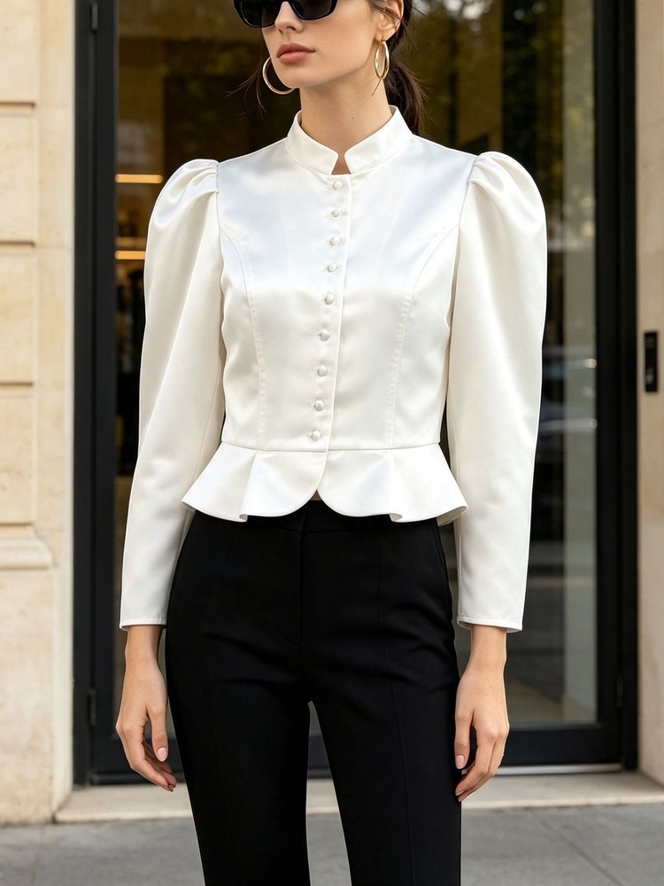 Tossy Peplum Blouse Long Sleev - огляд і ціна Mandarin Collar Formal Shirt Slim Fit