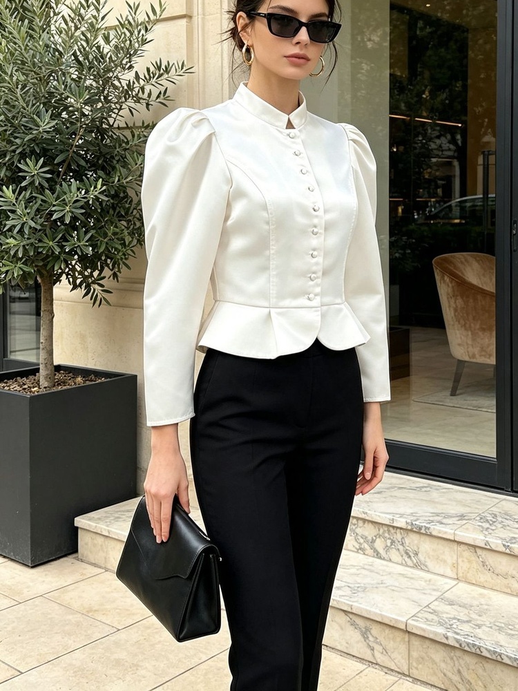 Tossy Peplum Blouse Long Sleev - огляд і ціна Mandarin Collar Formal Shirt Slim Fit