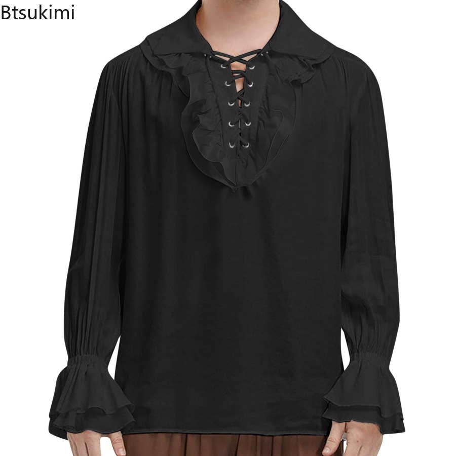 Men's Medieval Renaissance Pir - огляд і ціна Medieval Gothic Lace Up Pirate Shirt